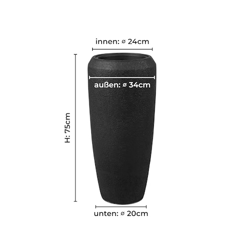 Klocke Design Pflanzgefäß/Bodenvase schwarz ⌀ 34 cm x H 75/97 cm