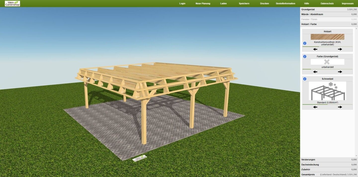 Skanholz Konfigurator für individuelle Carports und Gartenhäuser