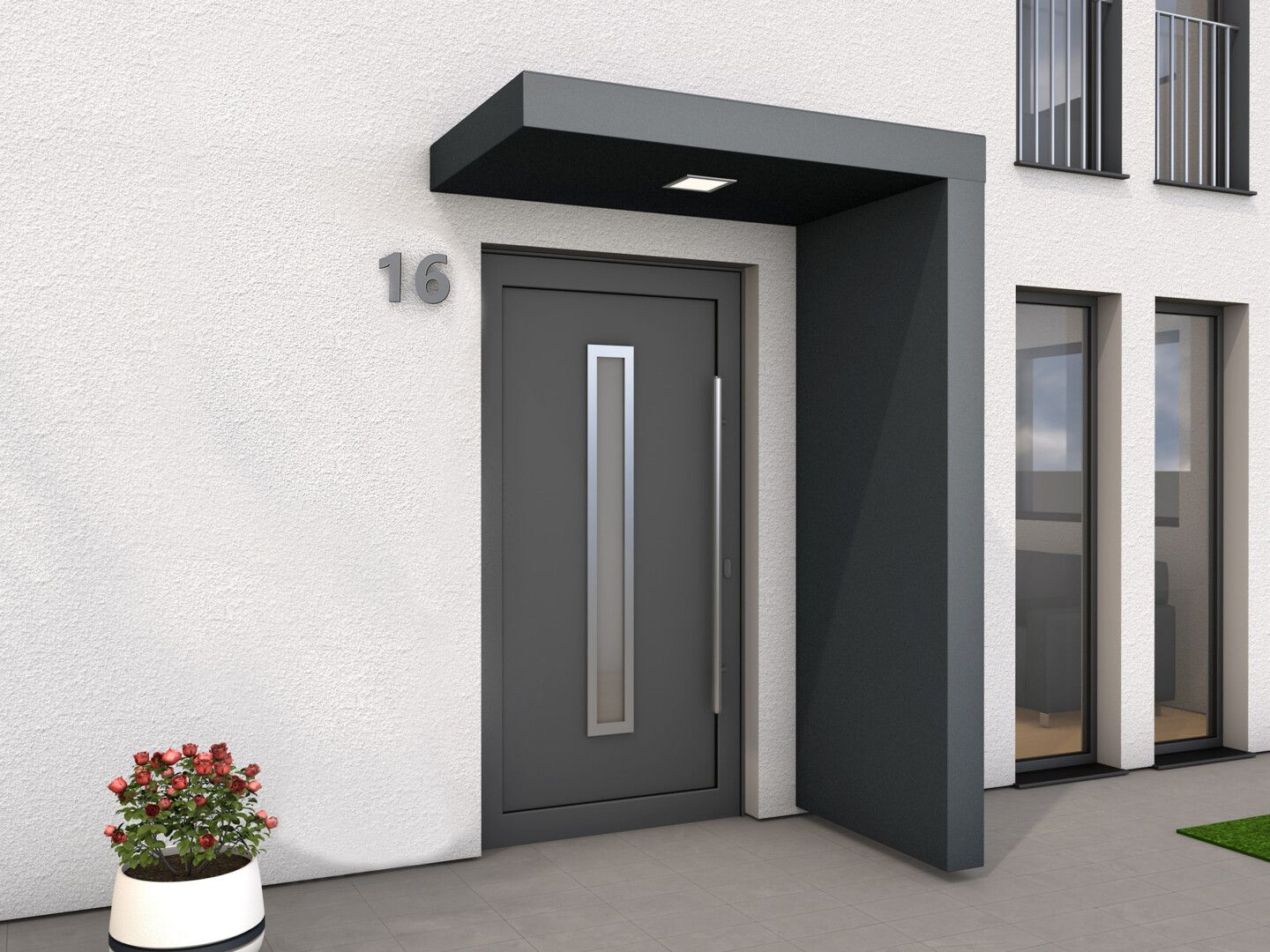 Rechteckvordach mit Seitenteil in L-Form von Gutta aus Aluminium