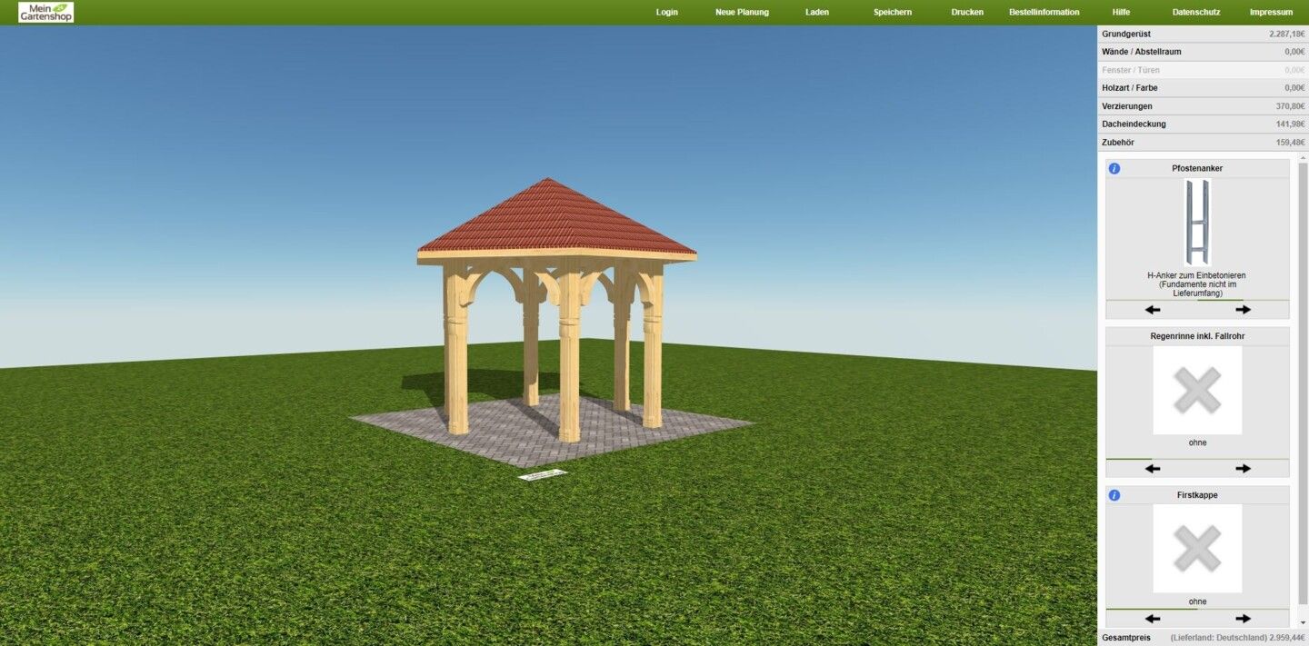 Skanholz Konfigurator für individuelle Carports und Gartenhäuser