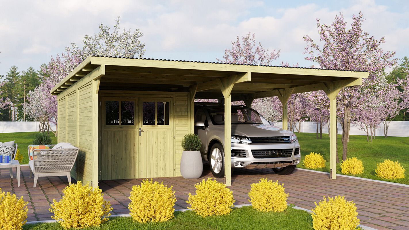 Karibu Doppelcarport Eco 2 mit integriertem Abstellraum