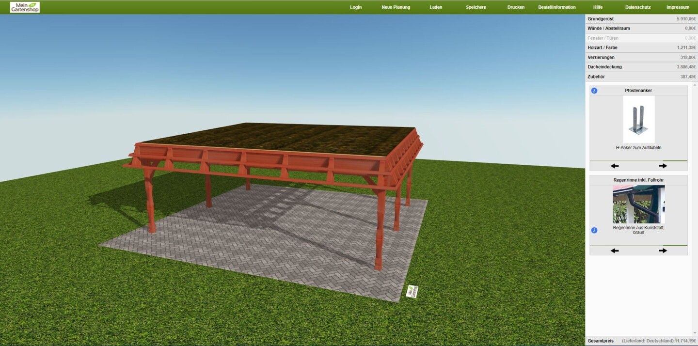 Skanholz Konfigurator für individuelle Carports und Gartenhäuser