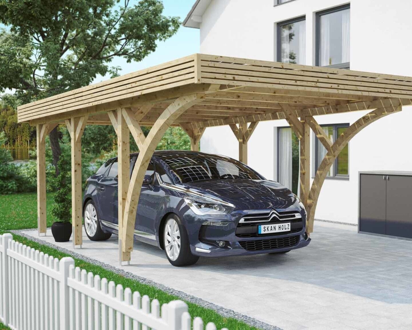 Skan Holz Solar-Carport naturbelassen, mit einem Stellplatz