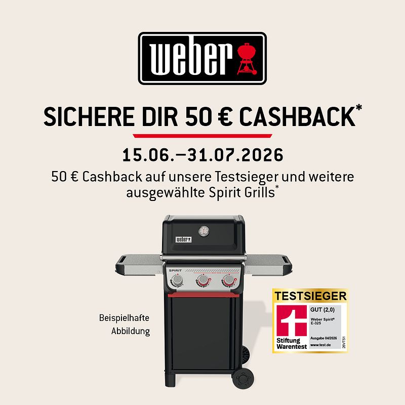 Beim Kauf eines der ausgewählten Weber Grills, erhälst du 50€ Cashback