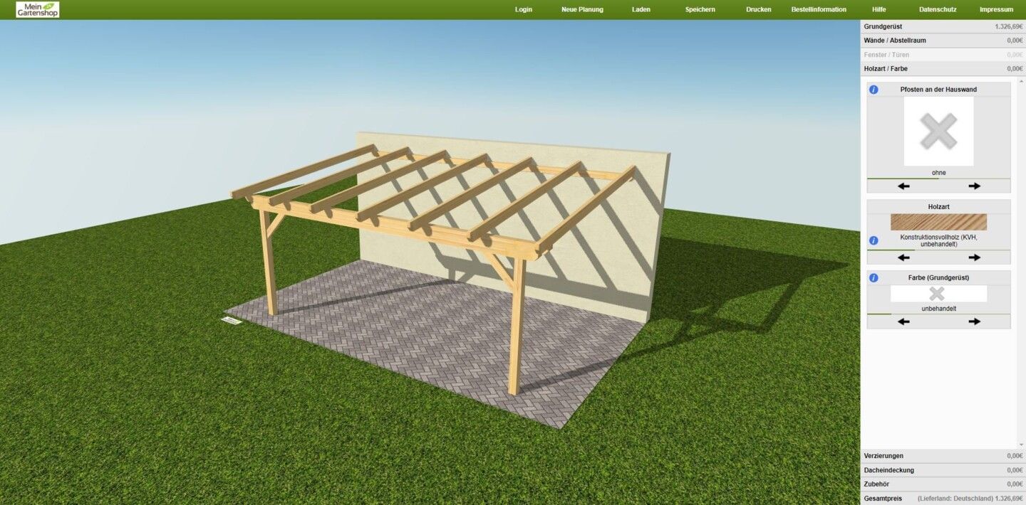 Skanholz Konfigurator für individuelle Carports und Gartenhäuser
