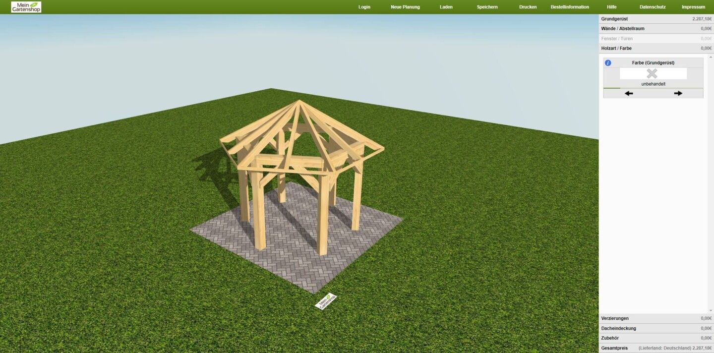 Skanholz Konfigurator für individuelle Carports und Gartenhäuser