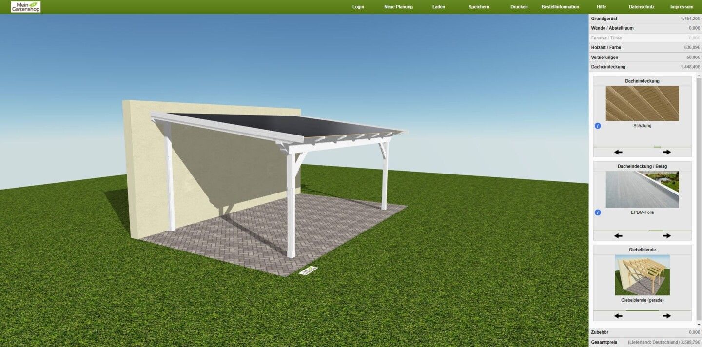 Skanholz Konfigurator für individuelle Carports und Gartenhäuser