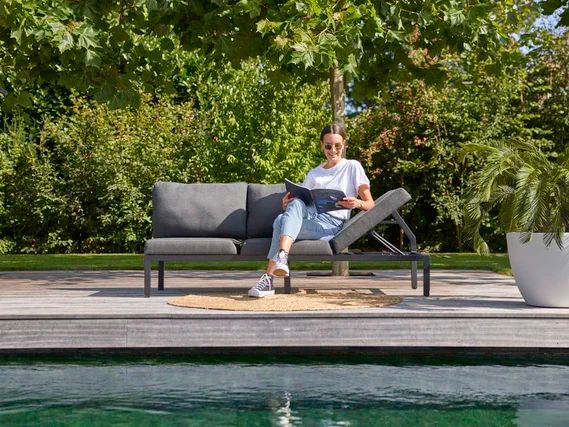 Hartman Dining Bench EVA Aluminium black / Sunbrella mid grey 