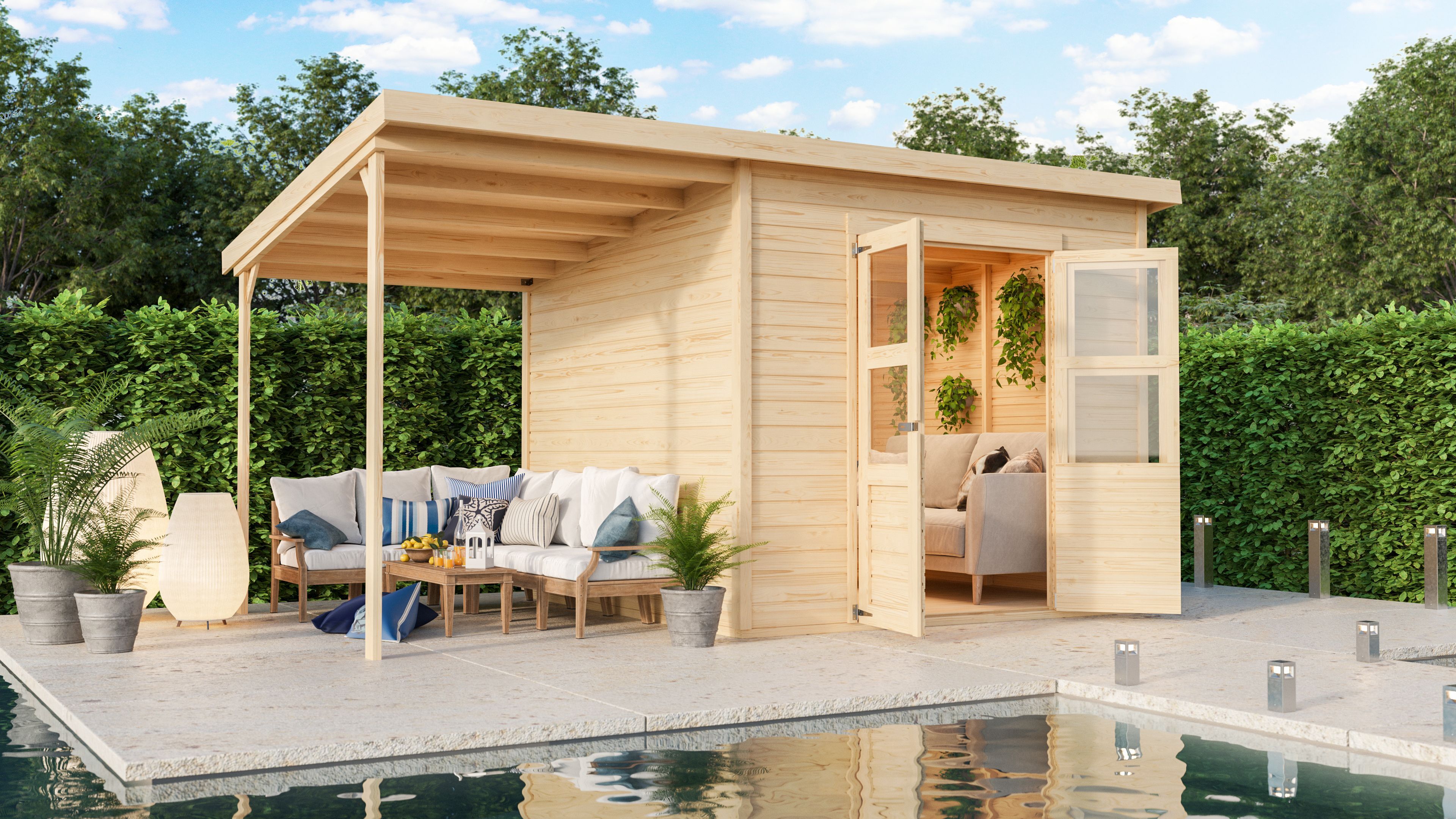 Highlight im Garten: Pool und Poolhaus