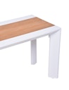 Vorschaubild Garden Pleasure Gartenmöbel Set VENICE 03, Tisch 200 x 100 + 2 Bänke + 2 Stapelssessel, Alu Weiß / Nonwood Teak-Optik / Kunststoffgewebe Hellgrau