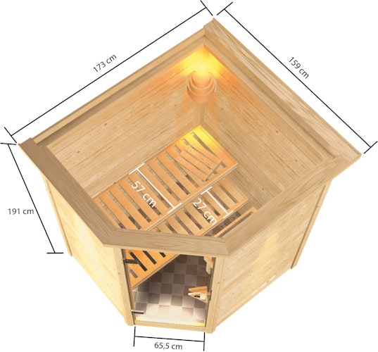 Karibu Woodfeeling Sauna Antonia - 38 mm Massivholz Aktionssauna inkl. gratis Sauna-Zubehörset im Wert von 234,94 €