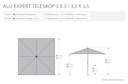 Vorschaubild doppler Mittelmastschirm ALU EXPERT 300 x 300 Telescope, Aluminium Silber / 100 % Polyester 180 g/m²