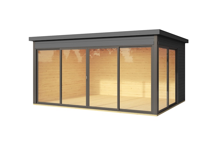 Designhaus 412 Gr. 2 mit Glasschiebetür (Homeoffice-Gartenhaus) - 44 mm
