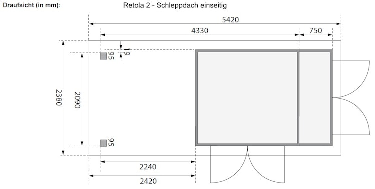 Karibu Woodfeeling Gartenhaus Retola 2/3/4/5/6 inkl. Anbauschrank u. 240 cm Schleppdach