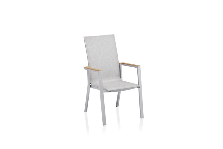 Kettler Stapelsessel RASMUS mit hoher Rückenlehne, Aluminium Silber / Outdoorgewebe Hellgrau - Sonderaktion