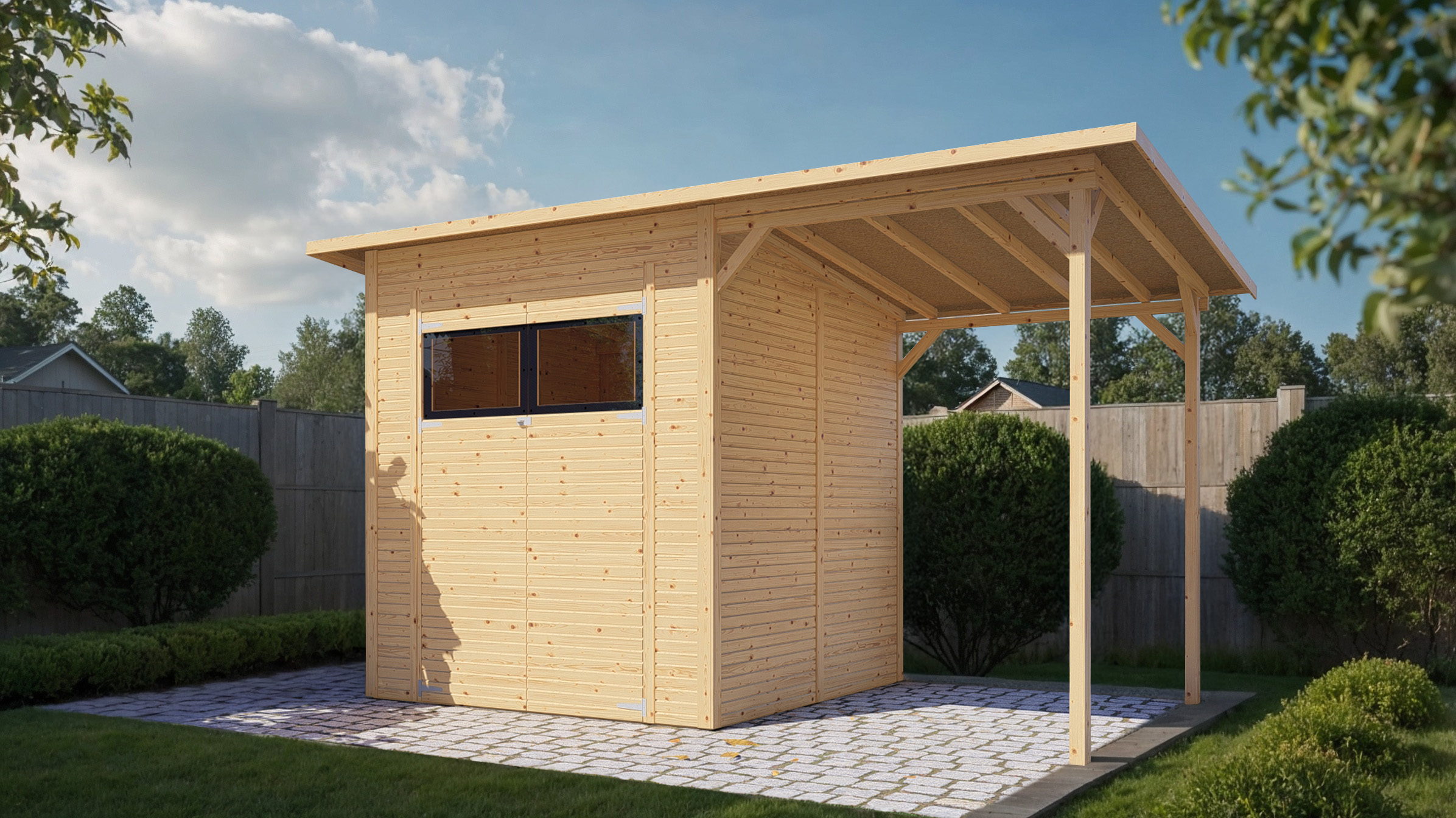 Bertilo Element-Gartenhaus Pent Modern 3 Plus inkl. Anbaudach - 18 mm