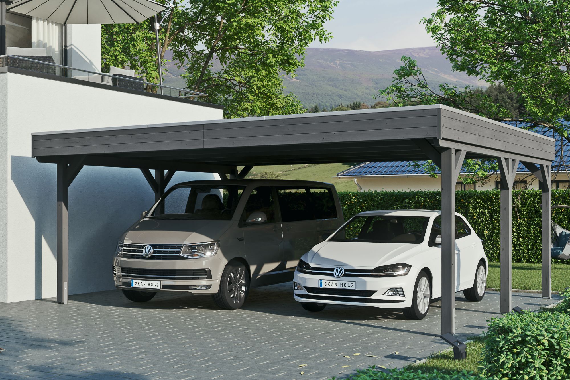 Skan Holz Grunewald - Flachdach Carport aus Leimholz Breite 622 cm