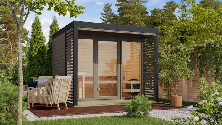 Karibu Saunahaus Ares 3 - Hybridhaus mit Metallrahmen - 38 mm inkl. gratis Sauna-Zubehörset im Wert von 234,94 €