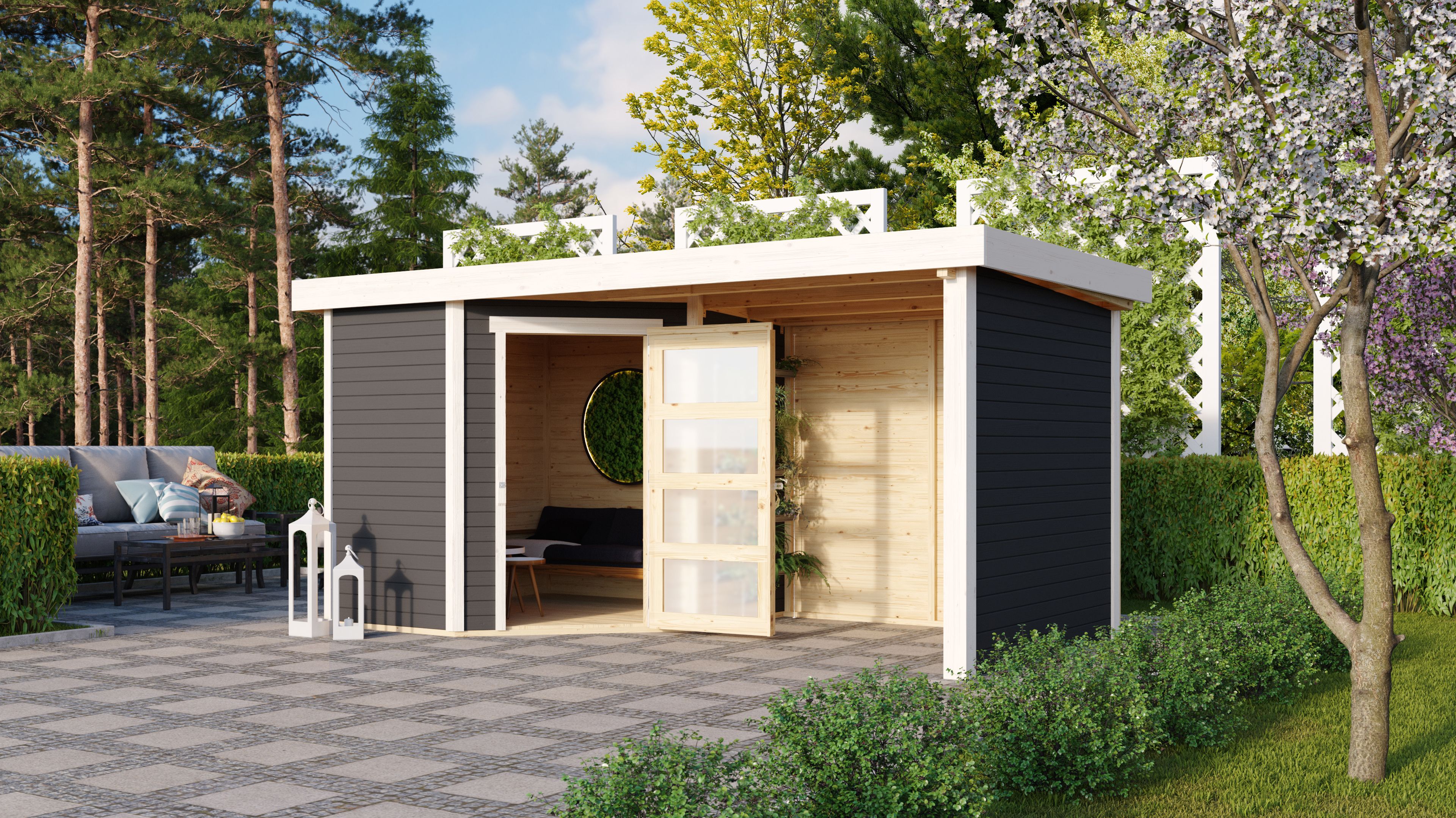 Karibu Woodfeeling Gartenhaus Schwandorf 3/5 inkl. 225 cm Schleppdach//Seiten- und Rückwand