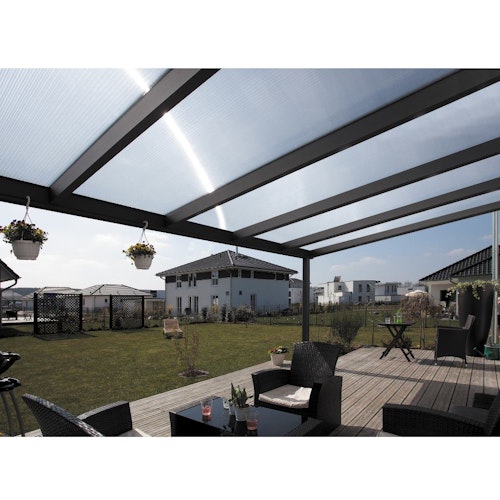 Skan Holz Aluminium Terrassenüberdachung Genua Breite 541 cm