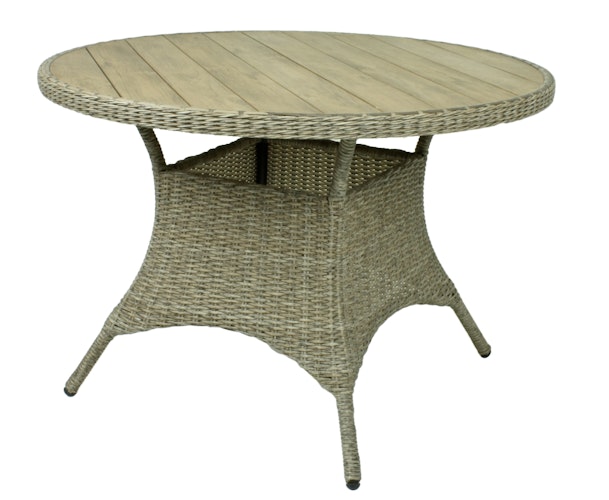 Garden Pleasure Gartenmöbel Set BASTIA, Tisch Ø 100 + 4 Stühle, Polyrattan Ingwerbraun / Polywood / Kissen 100 % Polyester Anthrazit