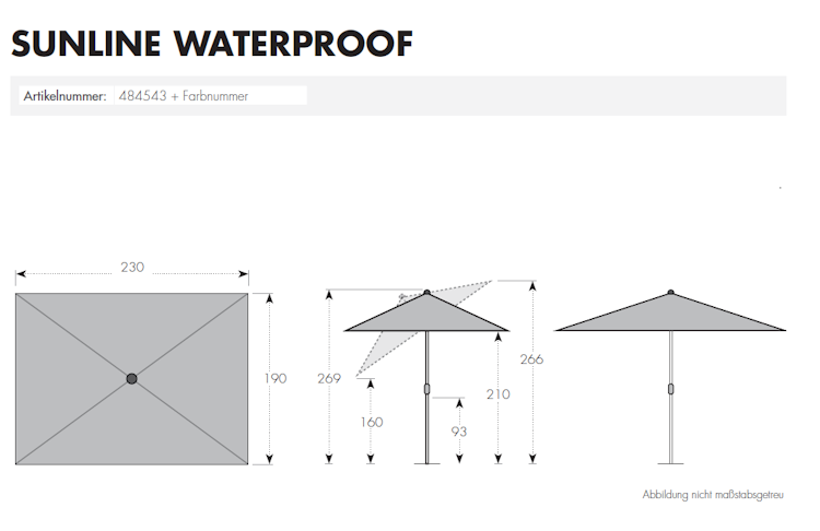 doppler Mittelmastschirm SUNLINE 230 x 190 Waterproof, Stahl Anthrazit / 100 % Polyester 180 g/m²