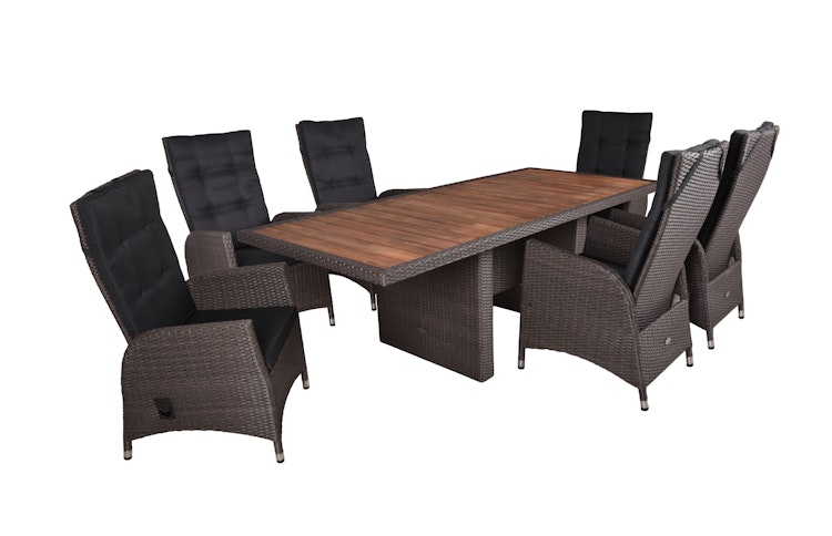 Garden Pleasure Gartenmöbel Set BRAGA 04, Tisch 180 x 90 + 6 Sessel, Polyrattan / Akazie / Kissen 100 % Polyester