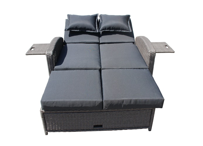 Garden Pleasure Funktionssofa NIZZA, Polyrattan Braun / Kissen 100 % Polyester Schwarz