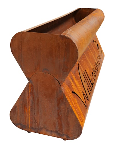 Badeko Pflanzgefäß Bregenz in Edelrostoptik „Willkommen“