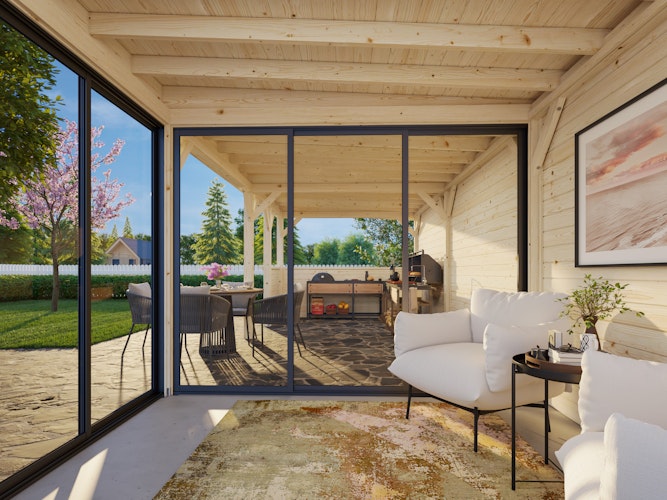 Palmako Gartenhaus Connect Lenna 24,9 m² Set 716 Slide Plus mit Isolierglas-Schiebetüren - 28 mm