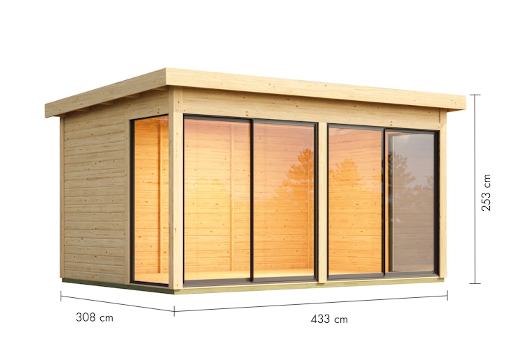 Karibu Design Gartenhaus Dice 5 mit 2 Aluminium Schiebetüren - 38 mm (Homeoffice-Gartenhaus)