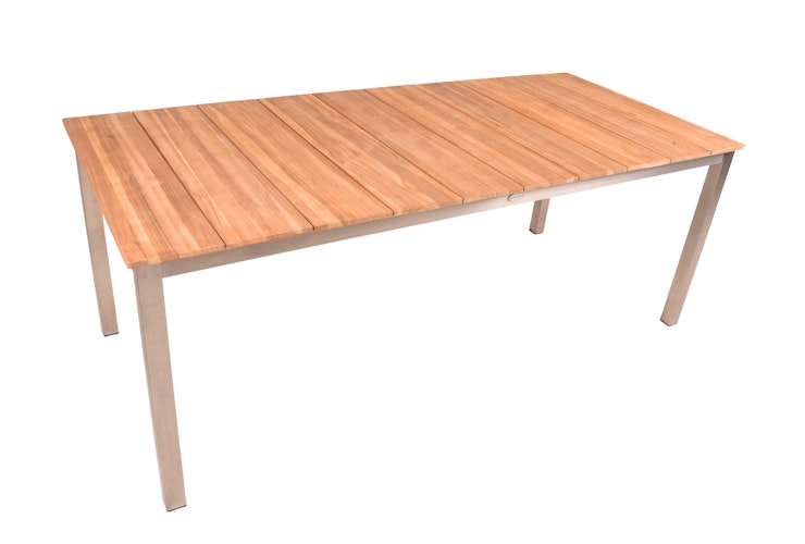 Garden Pleasure Gartenmöbel Set DALLAS / DENVER 05, Tisch 200 x 90 + 4 Schwingstühle, Edelstahl / Teak