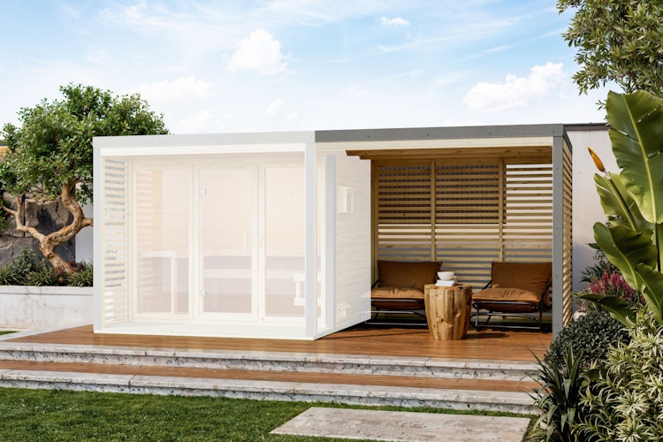 Karibu Anbaudach inkl. Lamellenwänden für Gartensaunen Ares 1/2/3