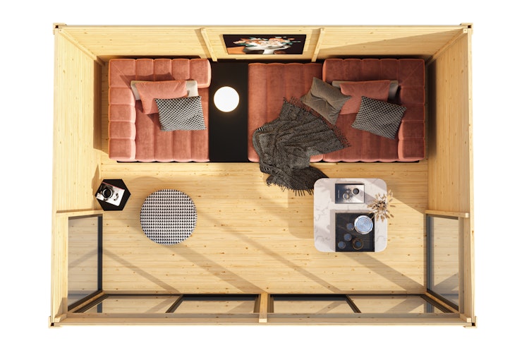 Karibu Design Gartenhaus Dice 5 mit 2 Aluminium Schiebetüren - 38 mm (Homeoffice-Gartenhaus)