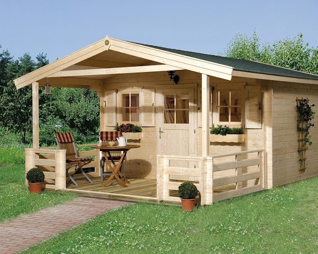 Weka 28 mm Gartenhaus 110 B mit Vordach + Terrasse (200 cm)