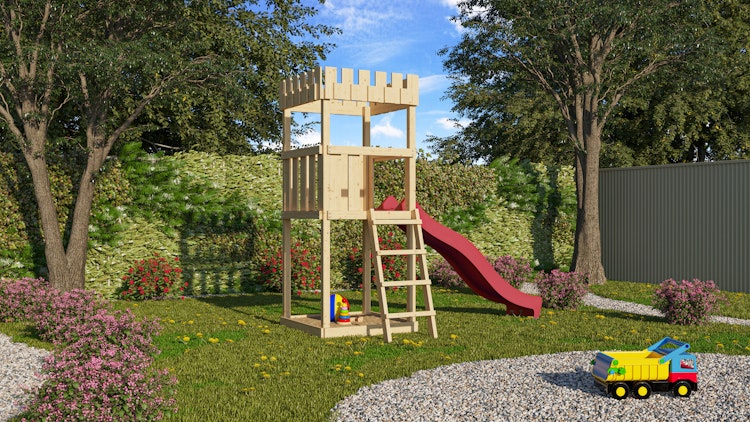 Akubi Kinderspielturm Ritterburg Löwenherz inkl. Wellenrutsche