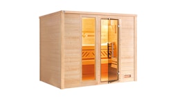 Weka Premium Massivholzsauna Bergen 3 - 45 mm Ganzglastür u. Fensterelement(e) Ganzglastür u. Fensterelement(e), 9,0 kW Saunaofen OS inkl. Steuerung