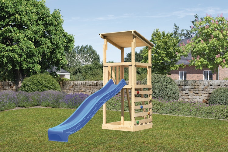 Akubi Kinderspielturm Anna mit Pultdach inkl. Wellenrutsche und Kletterwand