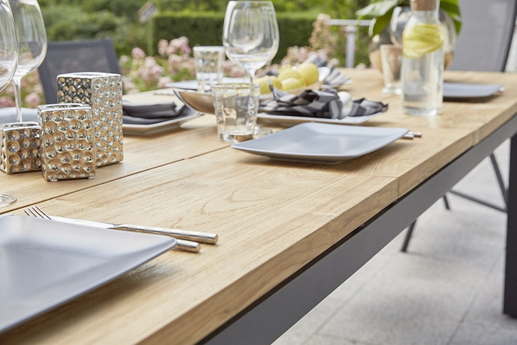 Diamond Garden Ausziehtisch PORTO, Edelstahl Dunkelgrau / Recycled Teak