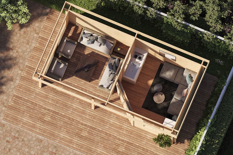 Wolff Finnhaus Gartenhaus Gleda 5628 inkl. Anbaudach - 40 mm 