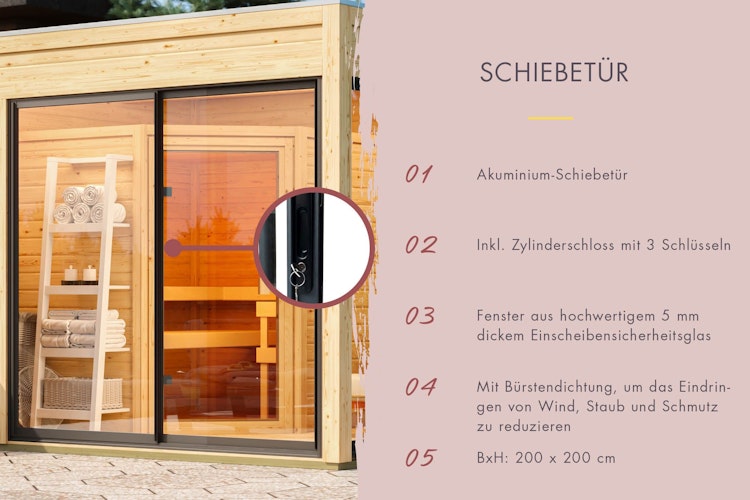 Karibu Design Saunahaus Delano Blackline mit Aluminium Schiebetür - 73 mm