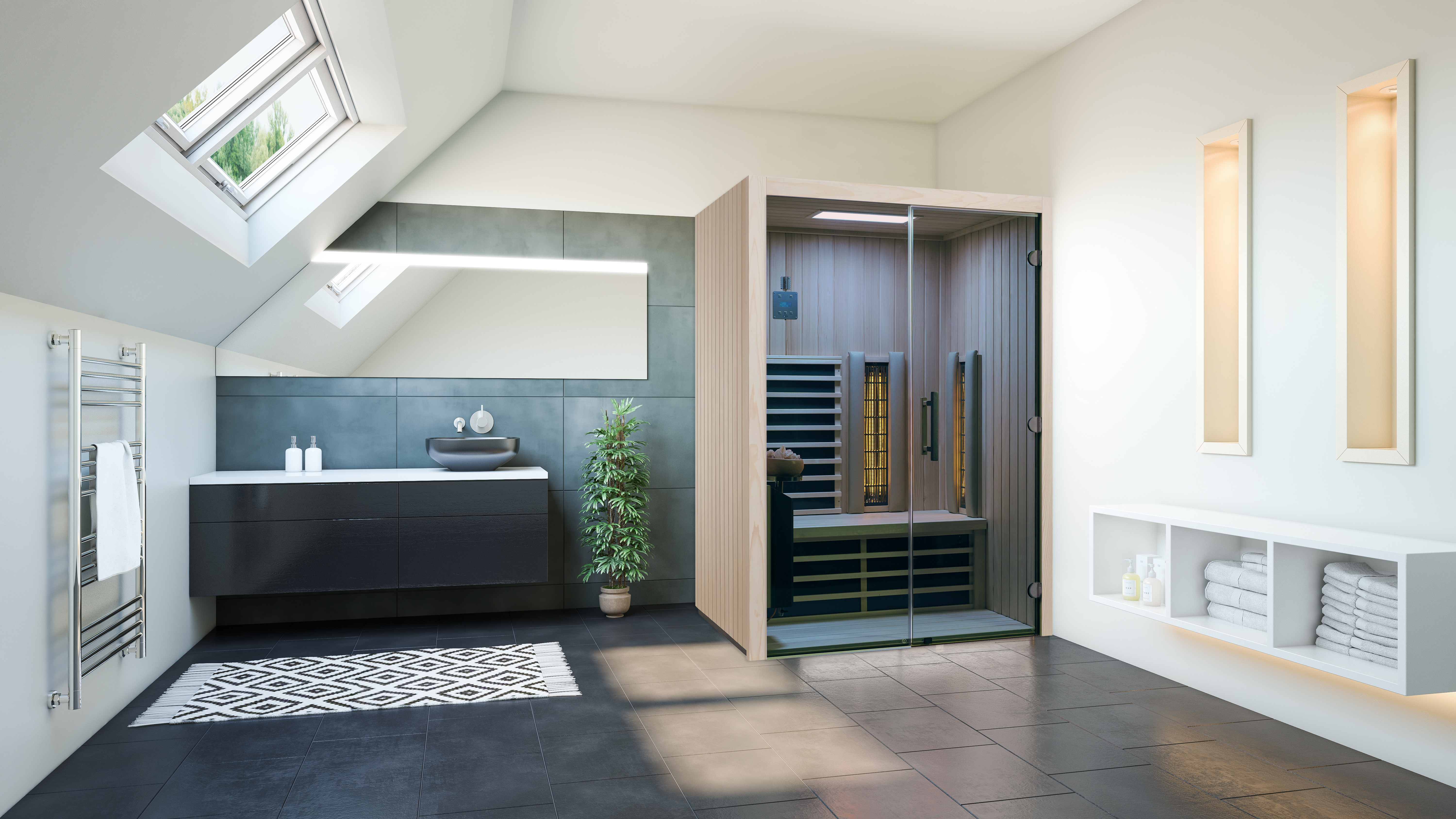 Infraworld Infrarotkabine TrioSol Design 145 Tanne VG inkl. 5-teiligem gratis Zubehörset