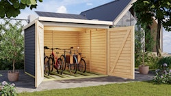 Karibu Fahrradgarage 3/4 inkl. Fahrradschienen (für 3 oder 4 Fahrräder) - 19 mm - mit Solarpaket