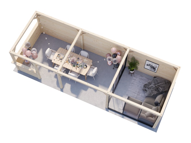 Palmako Gartenhaus Connect Lenna 24,9 m² Set 715 Slide Plus mit Isolierglas-Schiebetüren - 28 mm