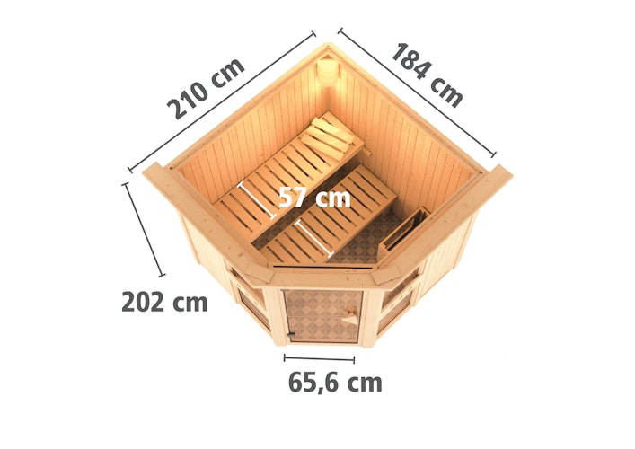 Karibu Amelia 1 - Sauna mit Eckeinstieg 68 mm inkl. gratis Sauna-Zubehörset im Wert von 234,94 €