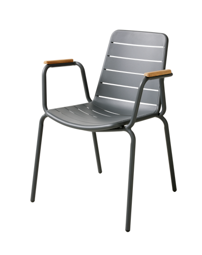 Cinas Gartenmöbel-Set ELLEN / PARC, Tisch Ø 110 cm + 4 Sessel, Aluminium Anthrazit / Teak