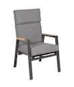 Vorschaubild Garden Pleasure Gartenmöbel Set BARLETTA, Tisch 180 x 91 + 4 Stapelsessel, Alu Anthrazit / Nonwood Holz-Optik / Kissen 100 % Polyester