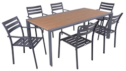 Garden Pleasure Gartenmöbel Set SILEA / TREVISO 02, Tisch 200 x 100 + 6 Stapelsessel, Aluminium / Nonwood