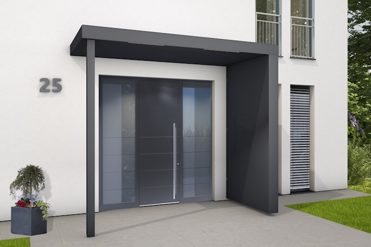 Gutta Rechteckvordach BS Plus XL 250 Sonderfarbe und Seitenteil mit Pfosten (neues Modell)