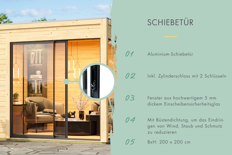 Karibu Design Gartenhaus Dice 3 mit 2 Aluminium Schiebetüren - 38 mm (Homeoffice-Gartenhaus)